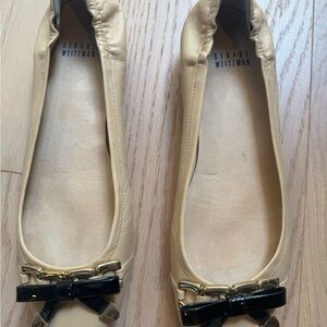Stuart Weitzman Beige Flats with Black Bow